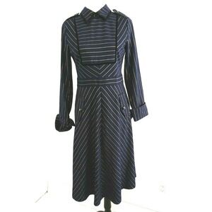 Metisu Dress Midi Royal Blue Gold Stripe Military Prairie NEW Office Siren